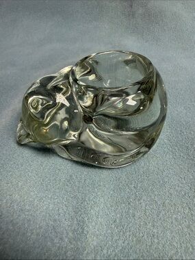 Avon Clear Glass Sleeping Cat Figurine Candle Holder by Avon